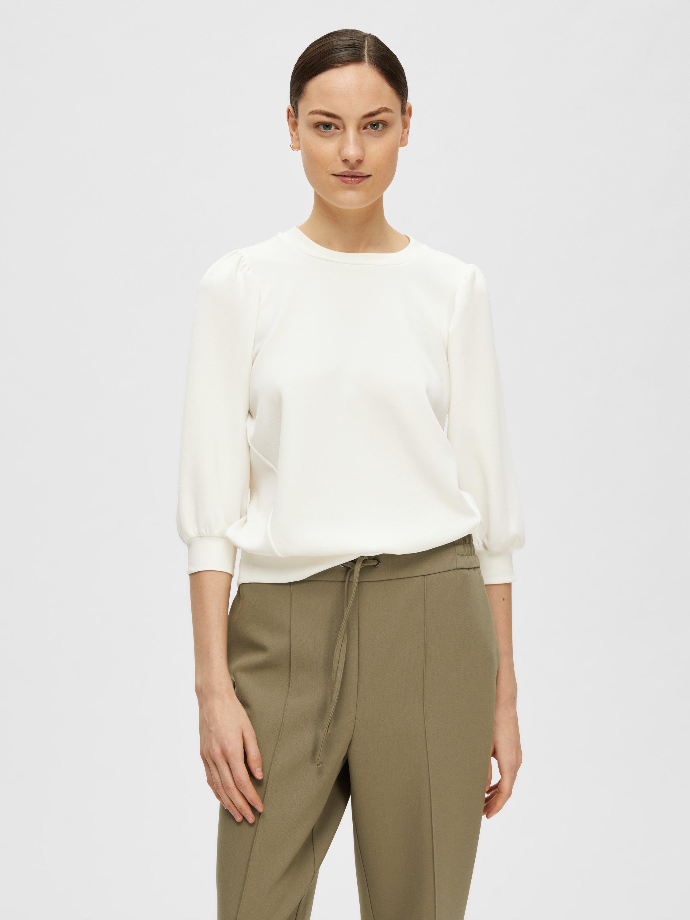 Product image 1 of 5, which shows Selected Tenny Puff Sleeve Sweatshirt, White, XS