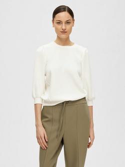 Selected Tenny Puff Sleeve Sweatshirt containing TENCEL™ Modal, White