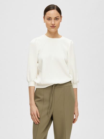 Selected Tenny Puff Sleeve Sweatshirt containing TENCEL™ Modal, White