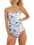 Accessorize Postcard Print Swimsuit, Ivory/Multi
