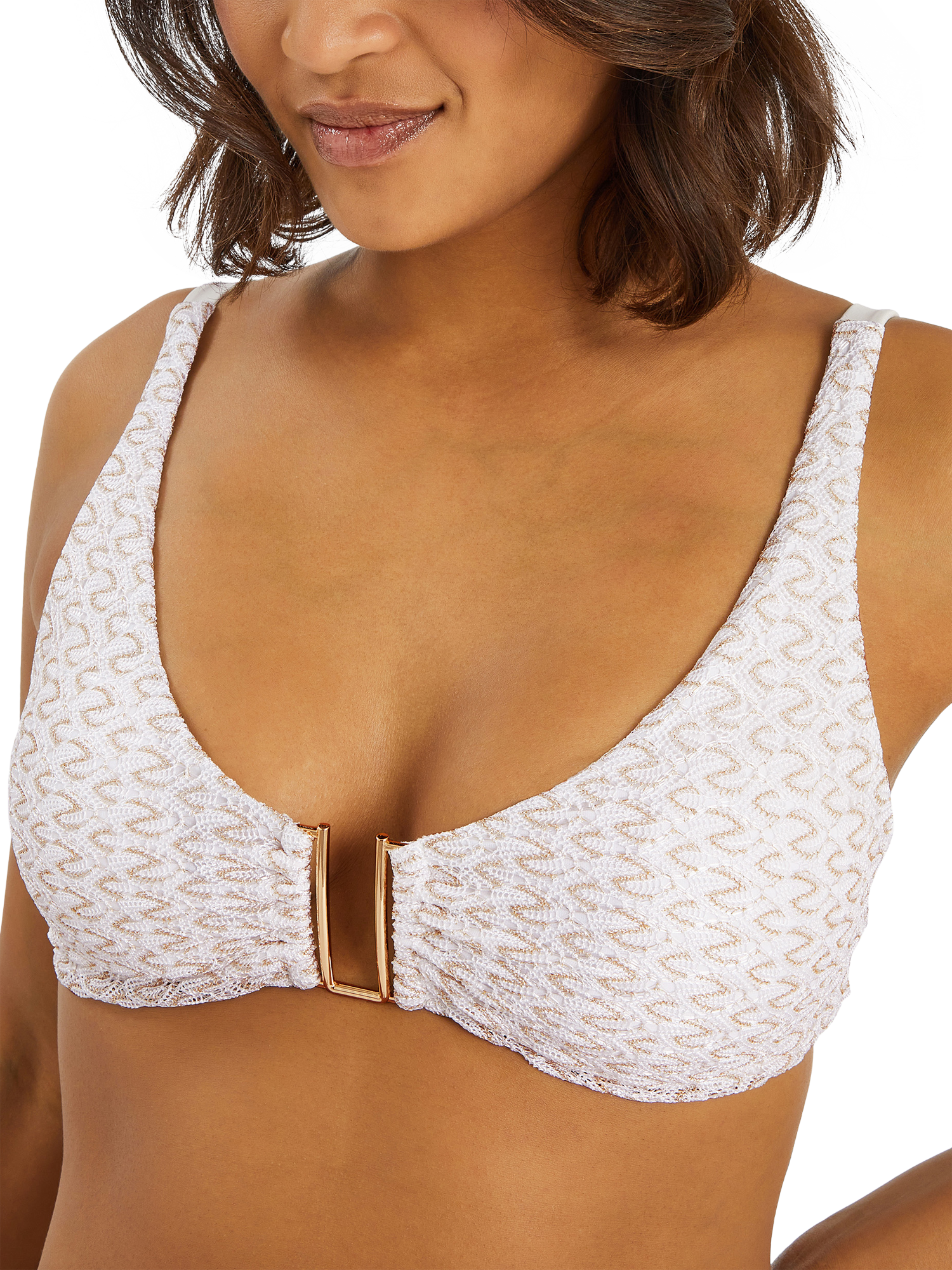 Product image 4 of 4, which shows Accessorize Zig Zag Crochet Bikini Top, Gold, 10