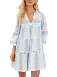 Accessorize Jacquard Flute-Sleeve Mini Dress, Blue/Multi
