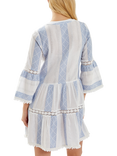 Accessorize Jacquard Flute-Sleeve Mini Dress, Blue/Multi