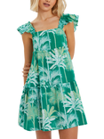 Accessorize Palm Print Frill Mini Dress, Green