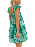 Accessorize Palm Print Frill Mini Dress, Green