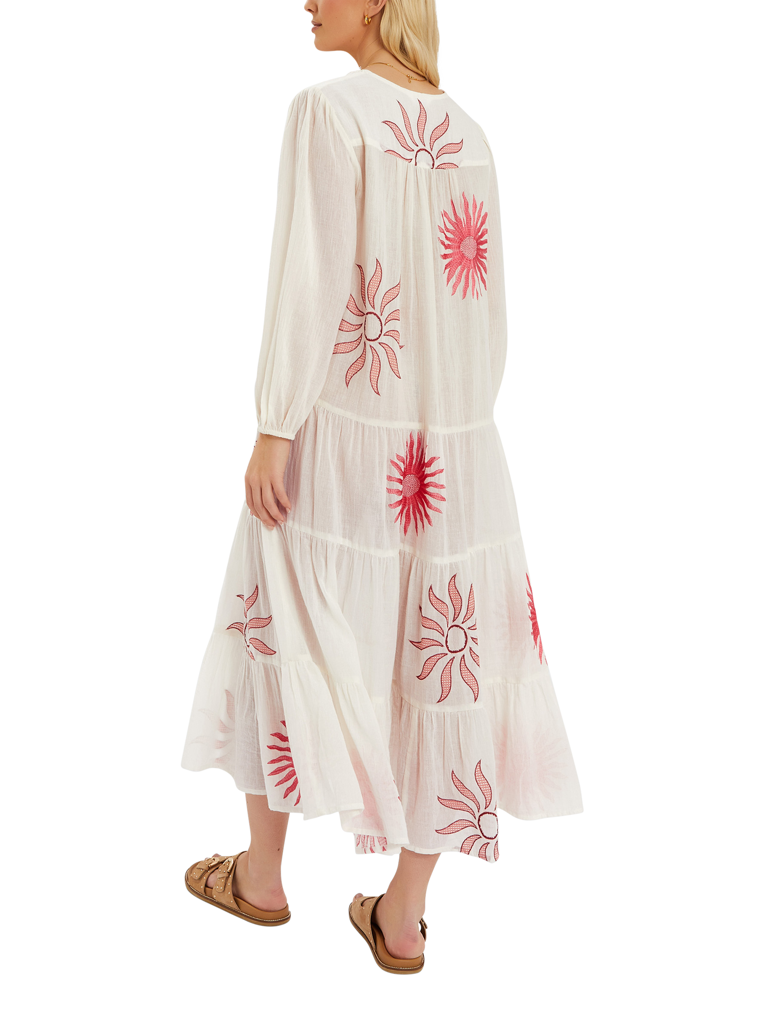 Product image 2 of 4, which shows Accessorize Sun Embroidered Long-Sleeve Maxi Dress, Ivory, S