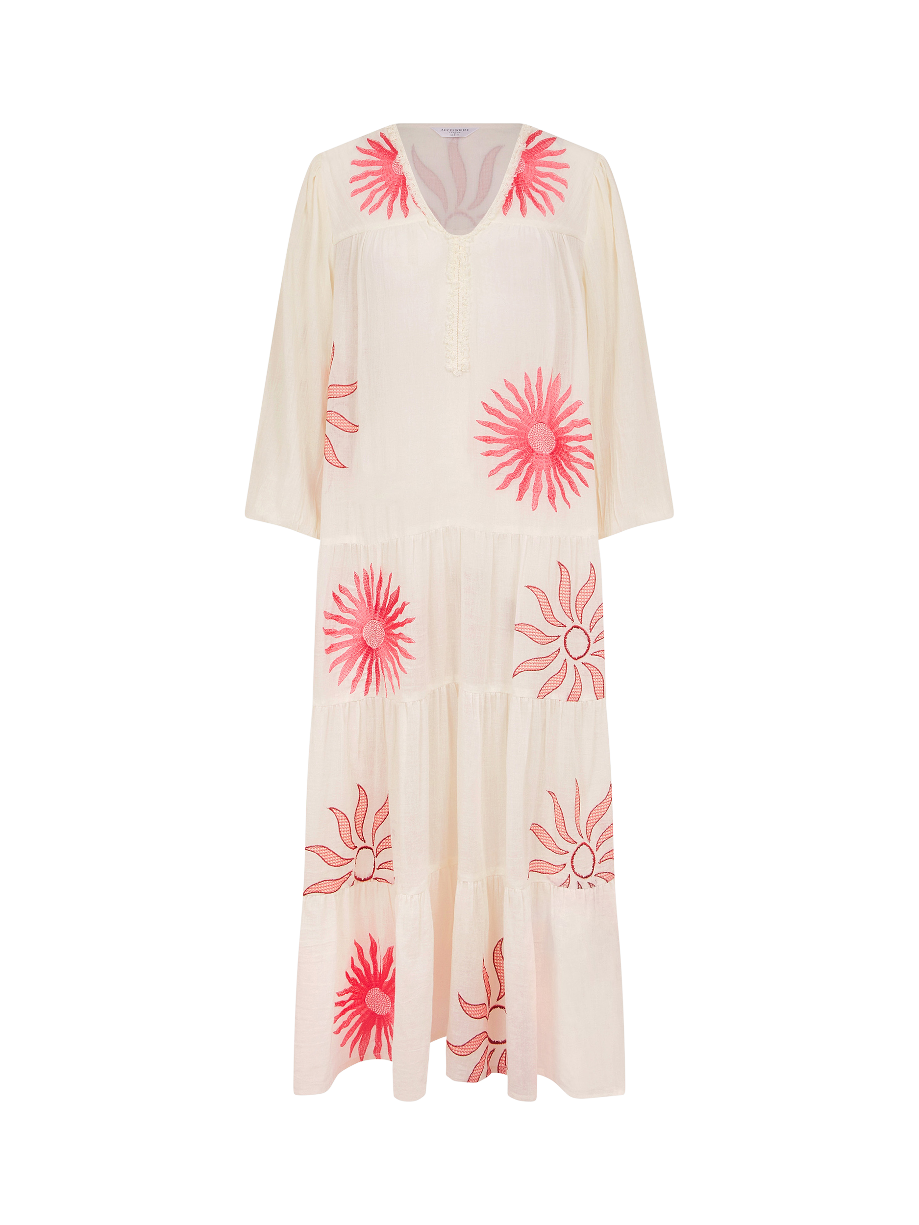 Product image 3 of 4, which shows Accessorize Sun Embroidered Long-Sleeve Maxi Dress, Ivory, S