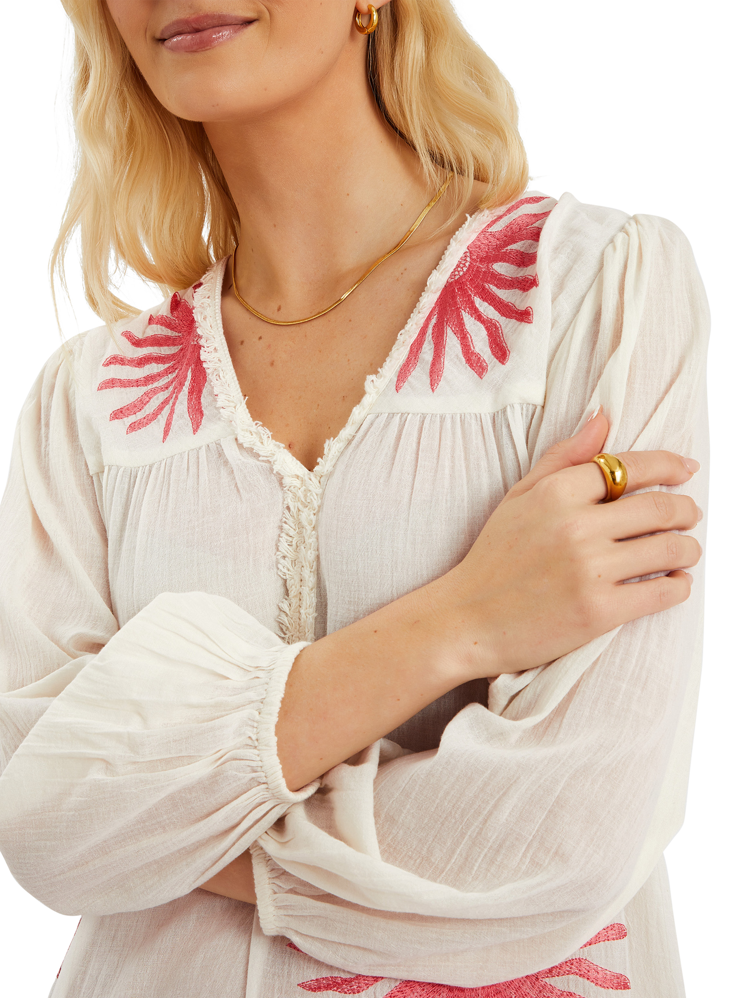 Product image 4 of 4, which shows Accessorize Sun Embroidered Long-Sleeve Maxi Dress, Ivory, S