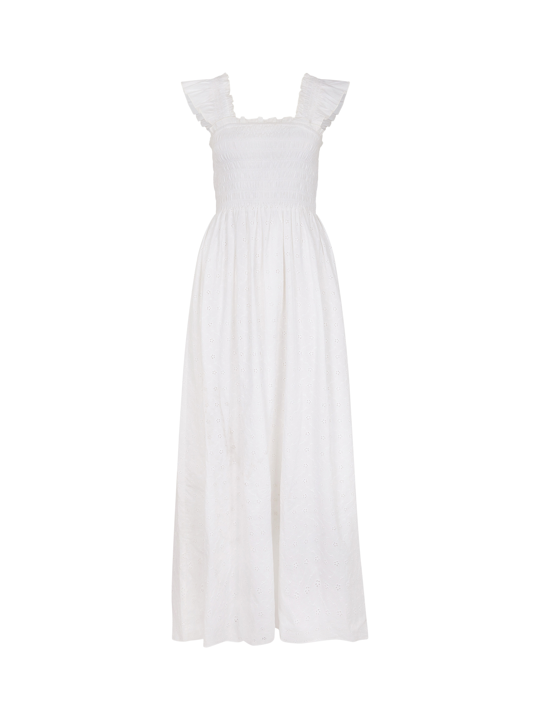 Product image 3 of 4, which shows Accessorize Smocked Broderie Anglaise Sleeveless Dress, White, M