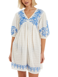 Accessorize Embroidered Floral Kaftan, White/Blue