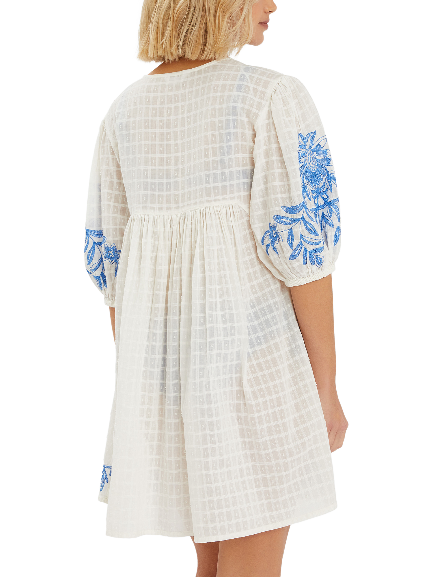 Product image 2 of 4, which shows Accessorize Embroidered Floral Kaftan, White/Blue, XL