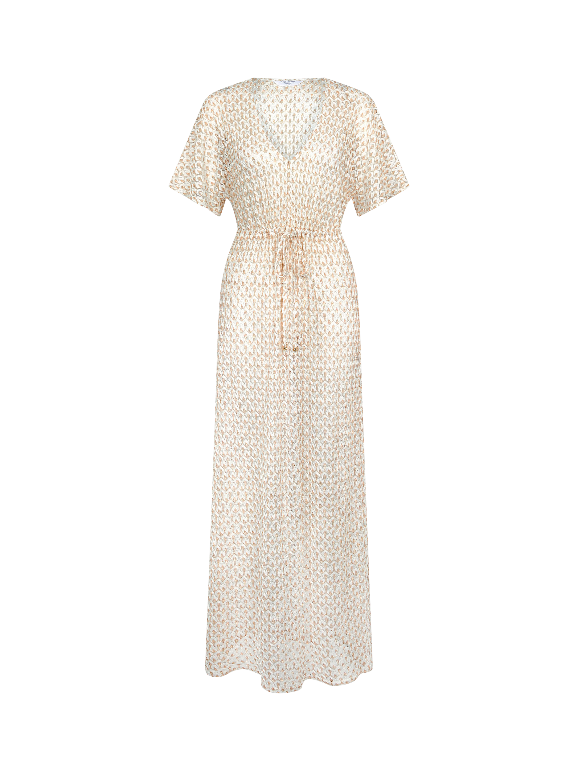 Product image 3 of 5, which shows Accessorize Knitted Maxi Kaftan Dress, Gold, XS