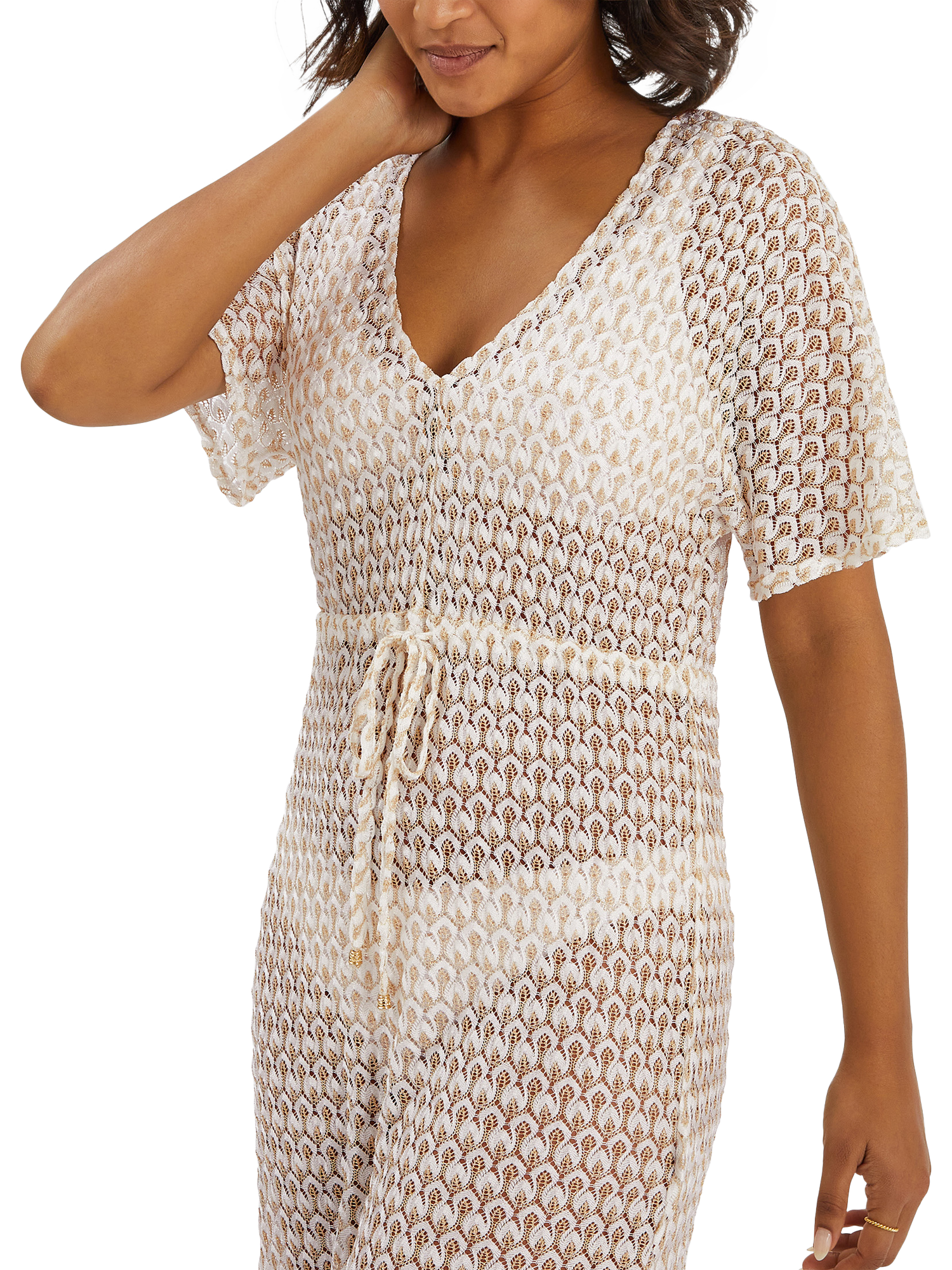 Product image 4 of 5, which shows Accessorize Knitted Maxi Kaftan Dress, Gold, XS