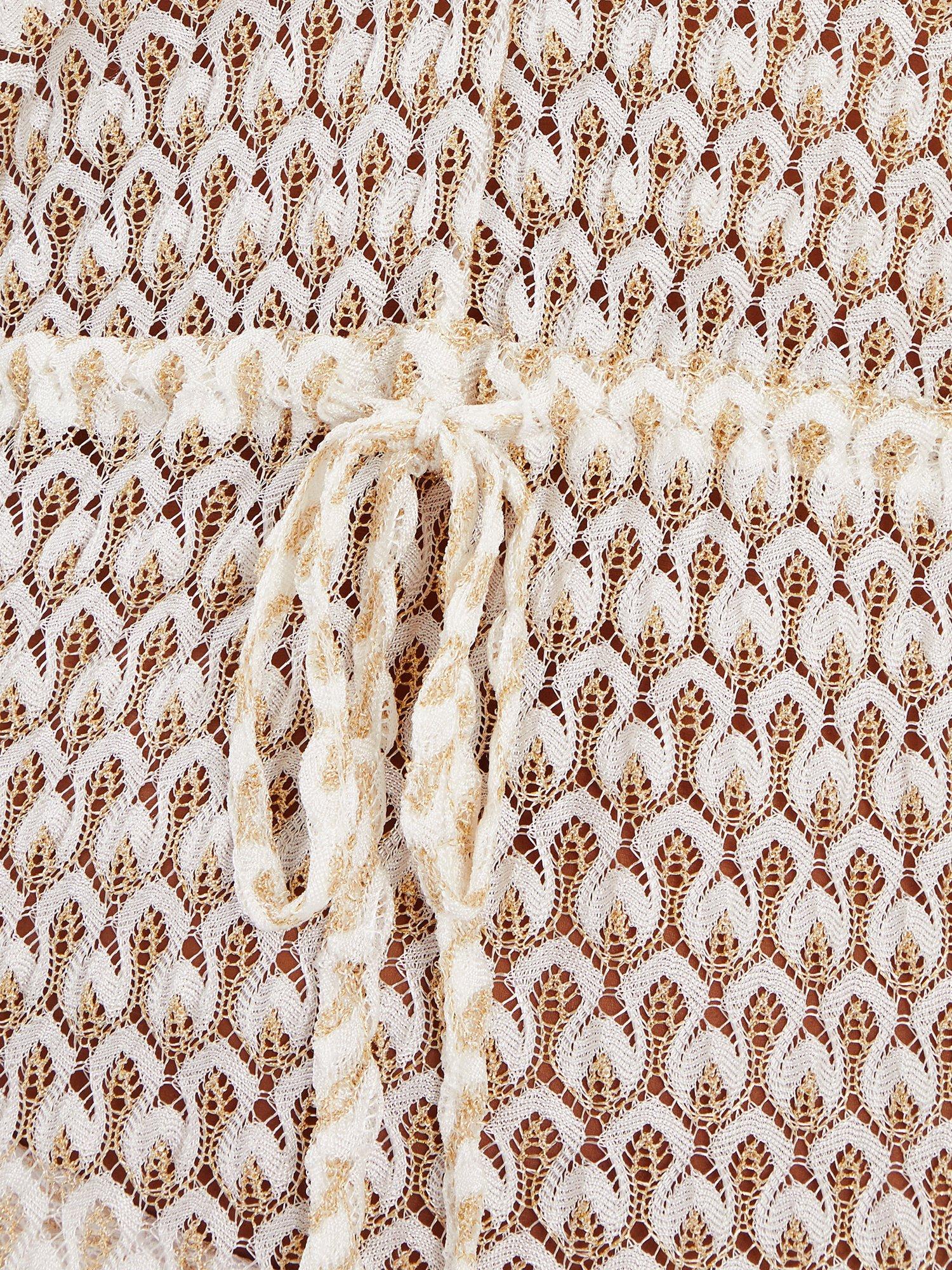 Product image 5 of 5, which shows Accessorize Knitted Maxi Kaftan Dress, Gold, XS
