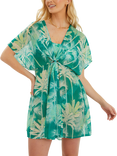 Accessorize Palm Print Chiffon Mini Kaftan, Green
