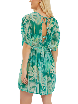 Accessorize Palm Print Chiffon Mini Kaftan, Green - view 2, Green