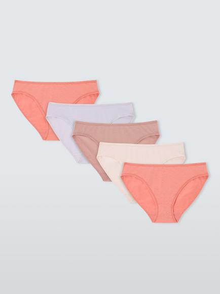 John Lewis Marl Stretch Bikini Knickers, Pack of 5, Pinks, Pinks
