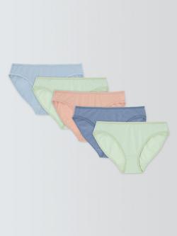 John Lewis Cotton Blend Bikini Knickers, Pack of 5, Blues, Blues