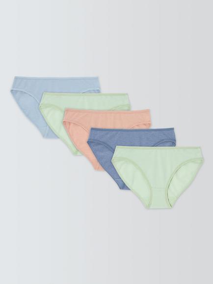 John Lewis Marl Stretch Bikini Knickers, Pack of 5, Blues, Blues