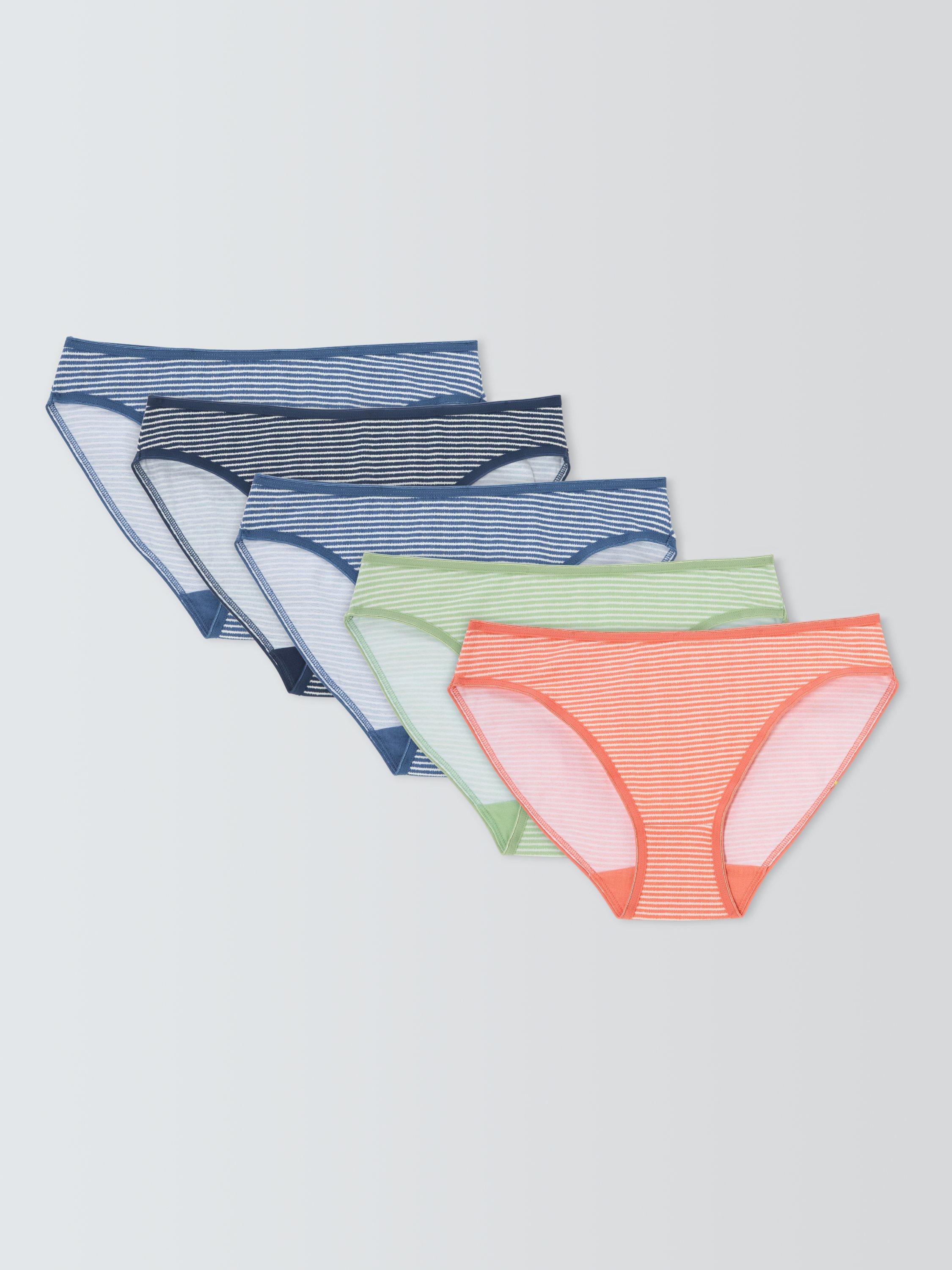 Product image 1 of 4, which shows John Lewis Cotton Blend Bikini Knickers, Pack of 5, Stripe, 8