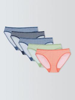 John Lewis Cotton Blend Bikini Knickers, Pack of 5, Stripe, Stripe