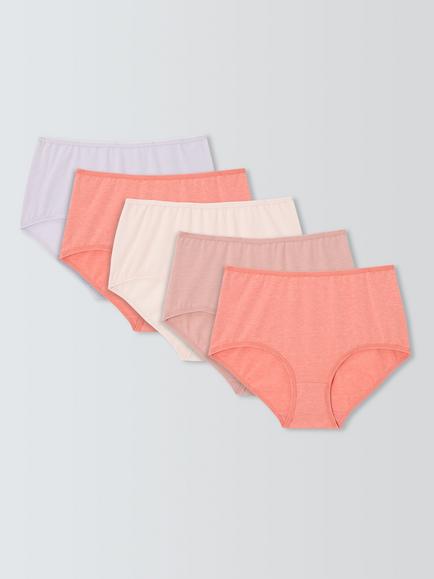 John Lewis Marl Stretch Full Briefs, Pack of 5, Pinks, Pinks