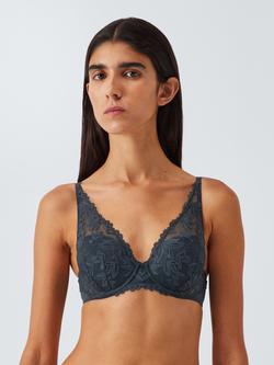 John Lewis Giselle Leaf Lace High Apex Bra, Ink Navy