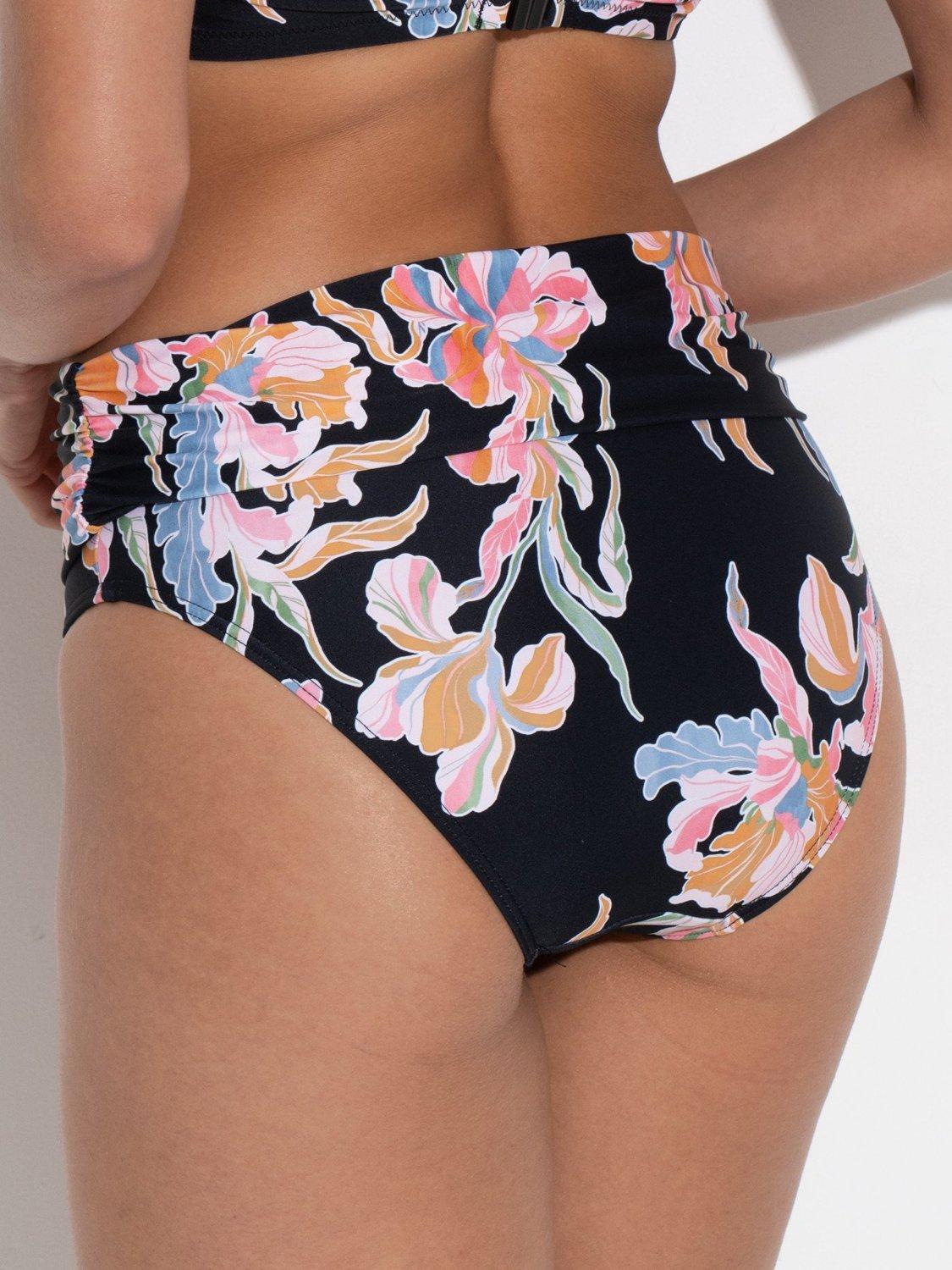 Product image 4 of 6, which shows Pour Moi Free Spirit Fold-Over Bikini Bottoms, Black/Multi, 10