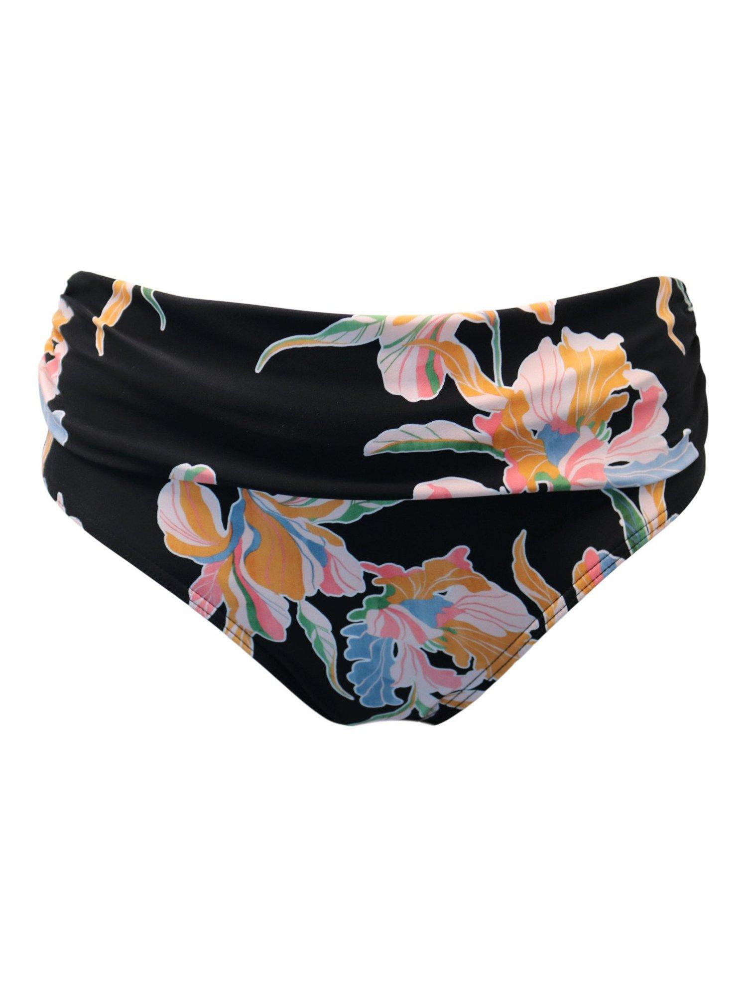 Product image 5 of 6, which shows Pour Moi Free Spirit Fold-Over Bikini Bottoms, Black/Multi, 10