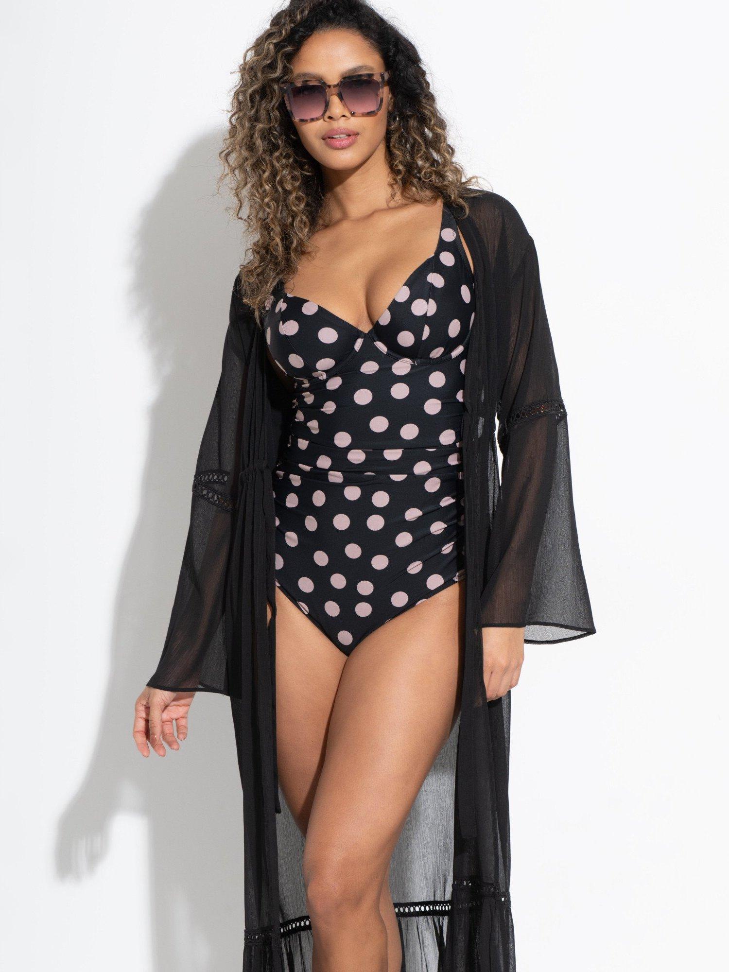 Product image 7 of 10, which shows Pour Moi Rosa Cove Non-Padded Underwired Swimsuit, Black, 32C