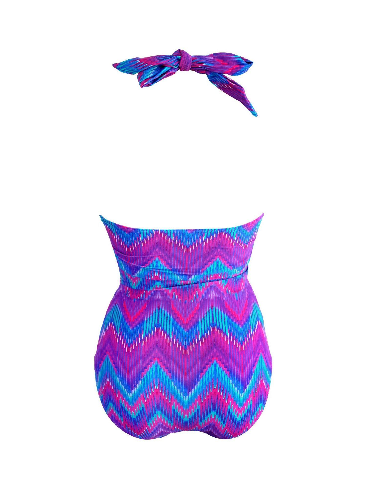 Product image 9 of 9, which shows Pour Moi Malibu Halter Strapless Tummy Control Swimsuit, Purple/Multi, 10