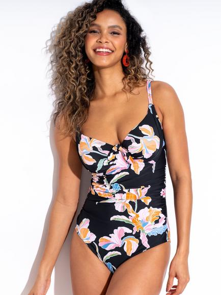Pour Moi St Kitts Underwired Non-Padded Swimsuit, Black/Multi, Black/Multi