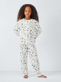John Lewis Kids' Mythical Ribbed Pyjama Set, White - view 2, White