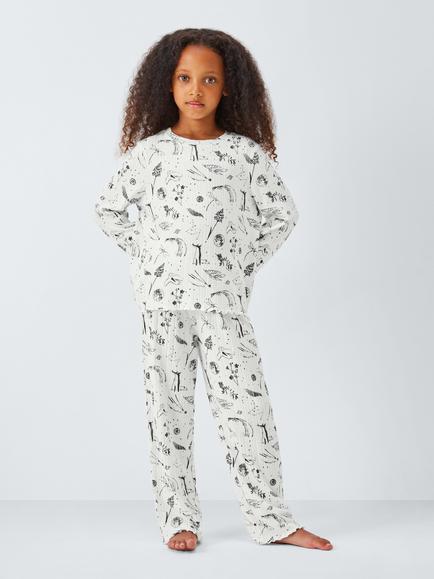 John Lewis Kids' Mythical Ribbed Pyjama Set, White - view 2, White