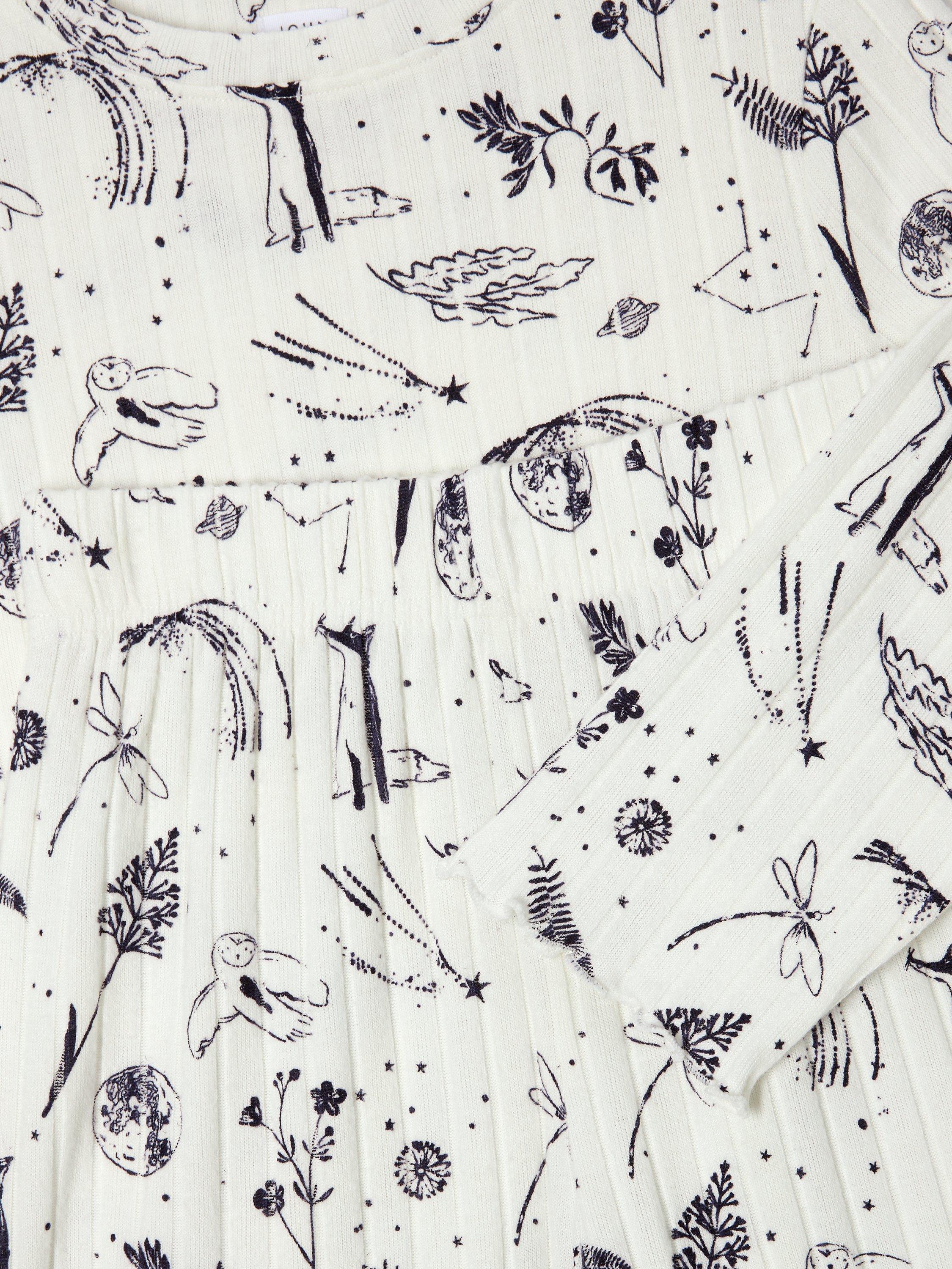 Product image 5 of 7, which shows John Lewis Kids' Mythical Ribbed Pyjama Set, White, 3 years