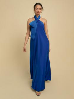 FLORERE Bow Crepe Maxi Dress, Blue, Blue