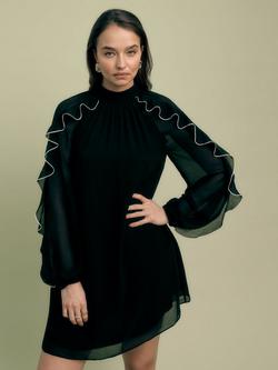 FLORERE Contrast Ruffle Mini Dress, Black, Black