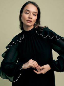 FLORERE Contrast Ruffle Mini Dress, Black - view 2, Black