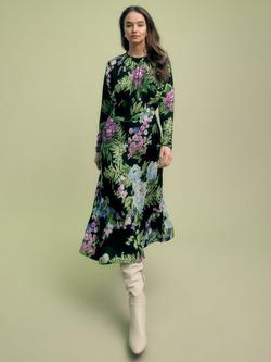 FLORERE Floral Print Batwing Midi Dress, Multi - view 2, Multi
