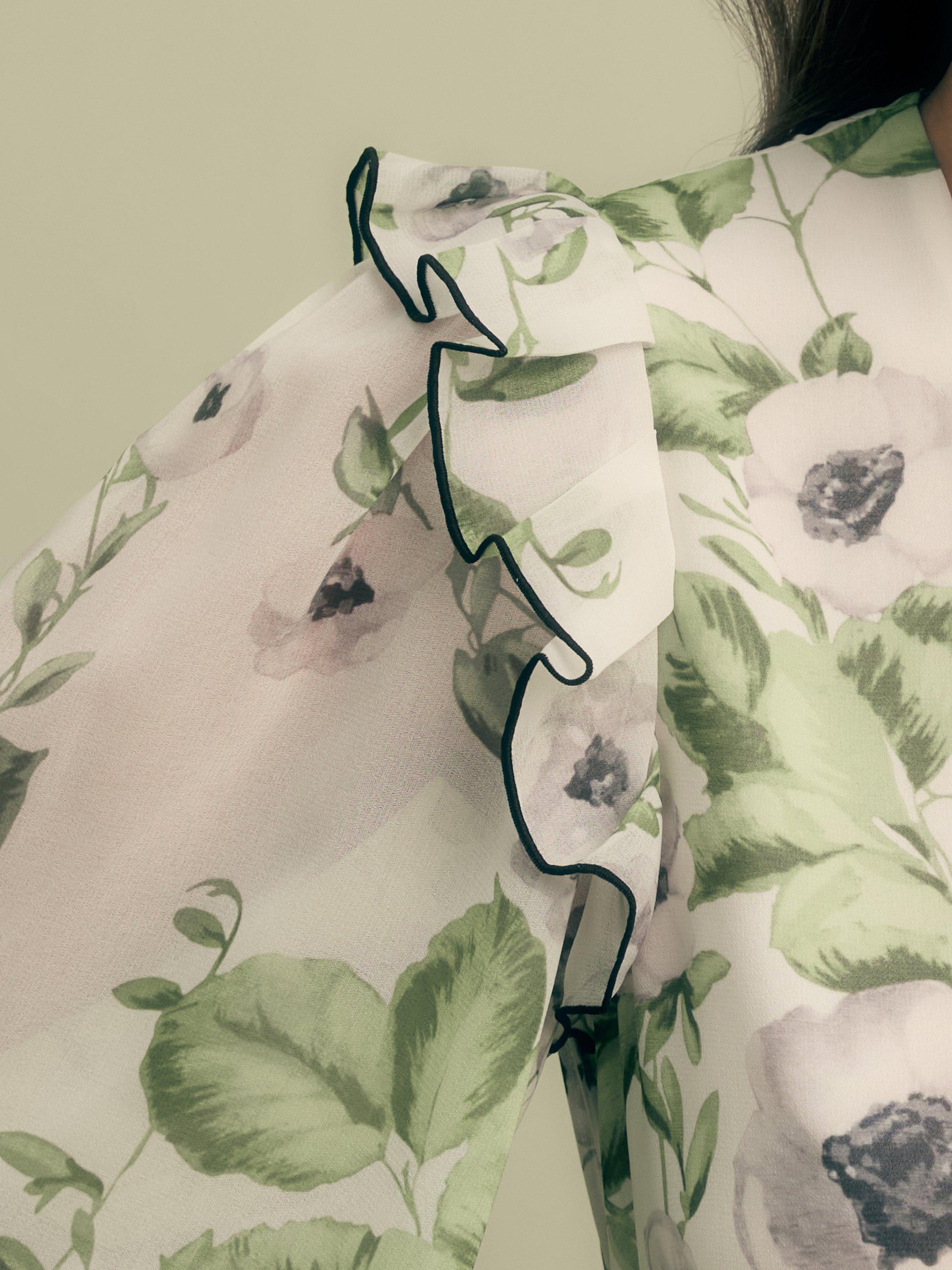 Product image 5 of 5, which shows FLORERE Floral Print V-Neck Ruffle Midi Dress, Multi, 8