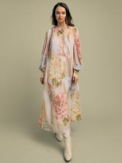 FLORERE Floral Print Blouson Sleeve Pleated Midi Dress, Multi, Multi