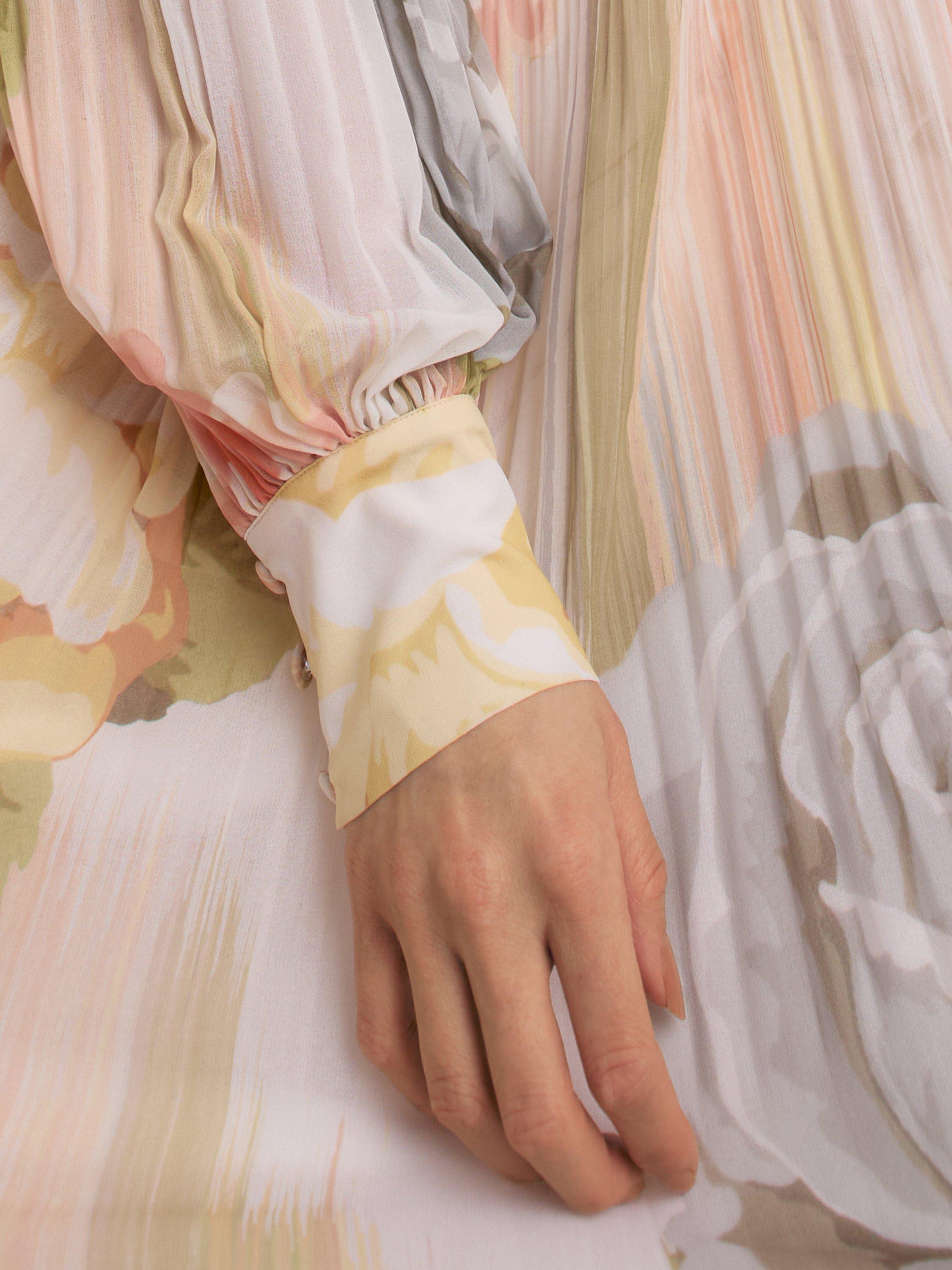 Product image 6 of 6, which shows FLORERE Floral Print Blouson Sleeve Pleated Midi Dress, Multi, 6