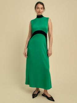 FLORERE Sleeveless Colour Block Satin Midi Dress, Green/Black, Green/Black