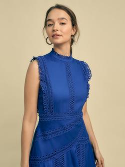 FLORERE Sleeveless Lace Detail Cotton Midi Dress - view 2, Blue