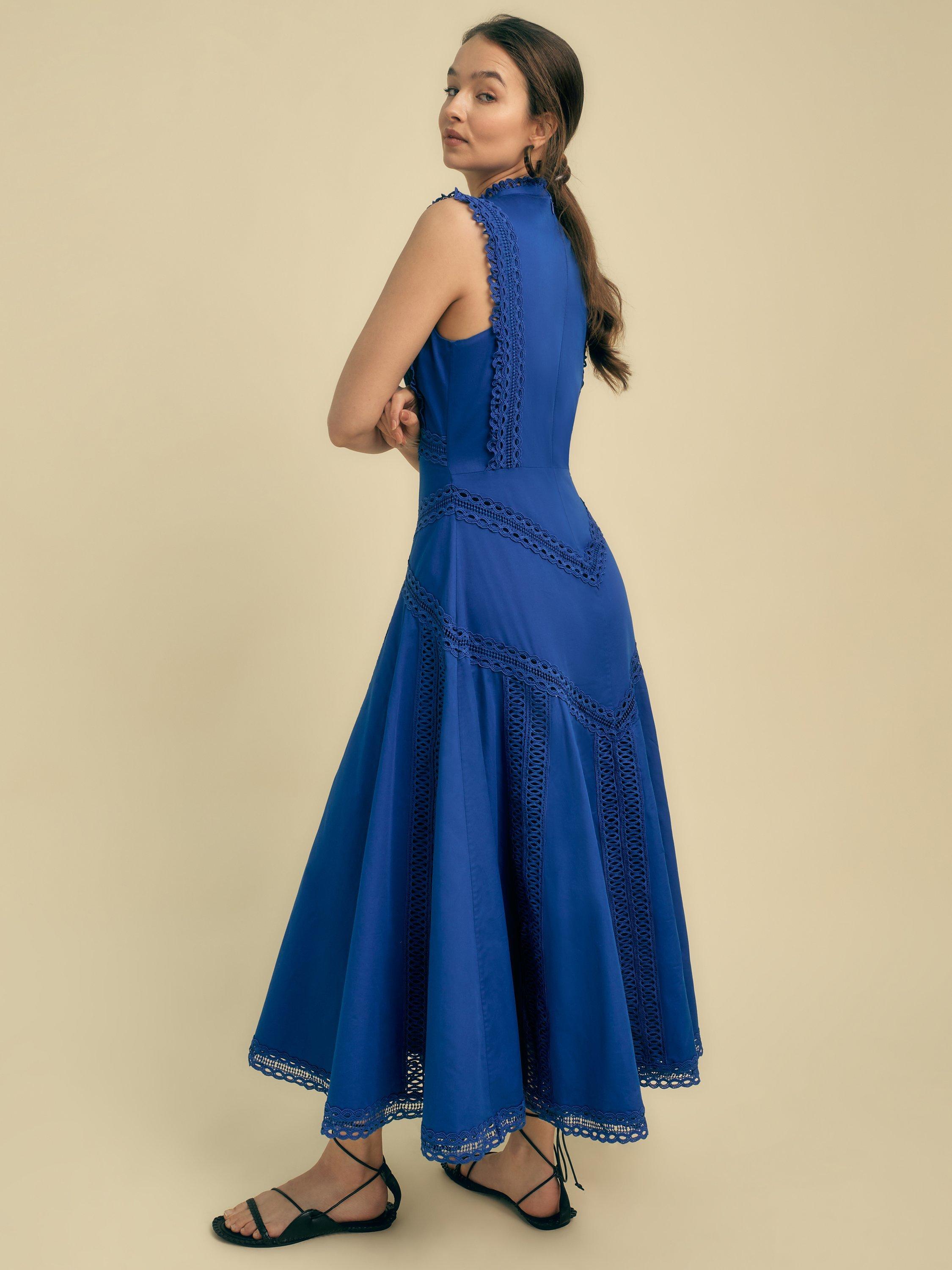 Product image 3 of 5, which shows FLORERE Sleeveless Lace Detail Cotton Midi Dress, Blue, 6