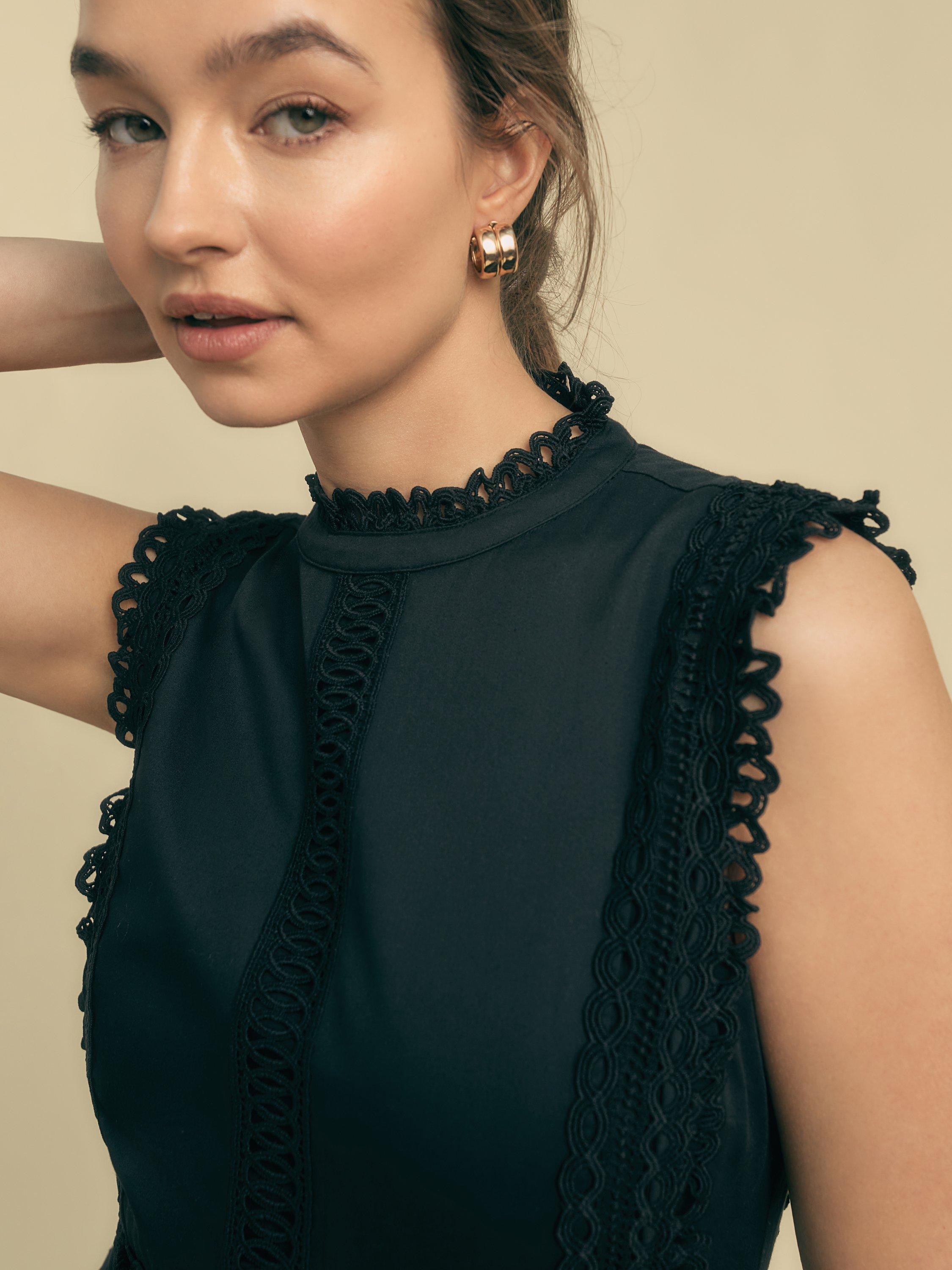 Product image 2 of 4, which shows FLORERE Sleeveless Lace Detail Cotton Midi Dress, Black, 6