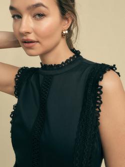 FLORERE Sleeveless Lace Detail Cotton Midi Dress - view 2, Black