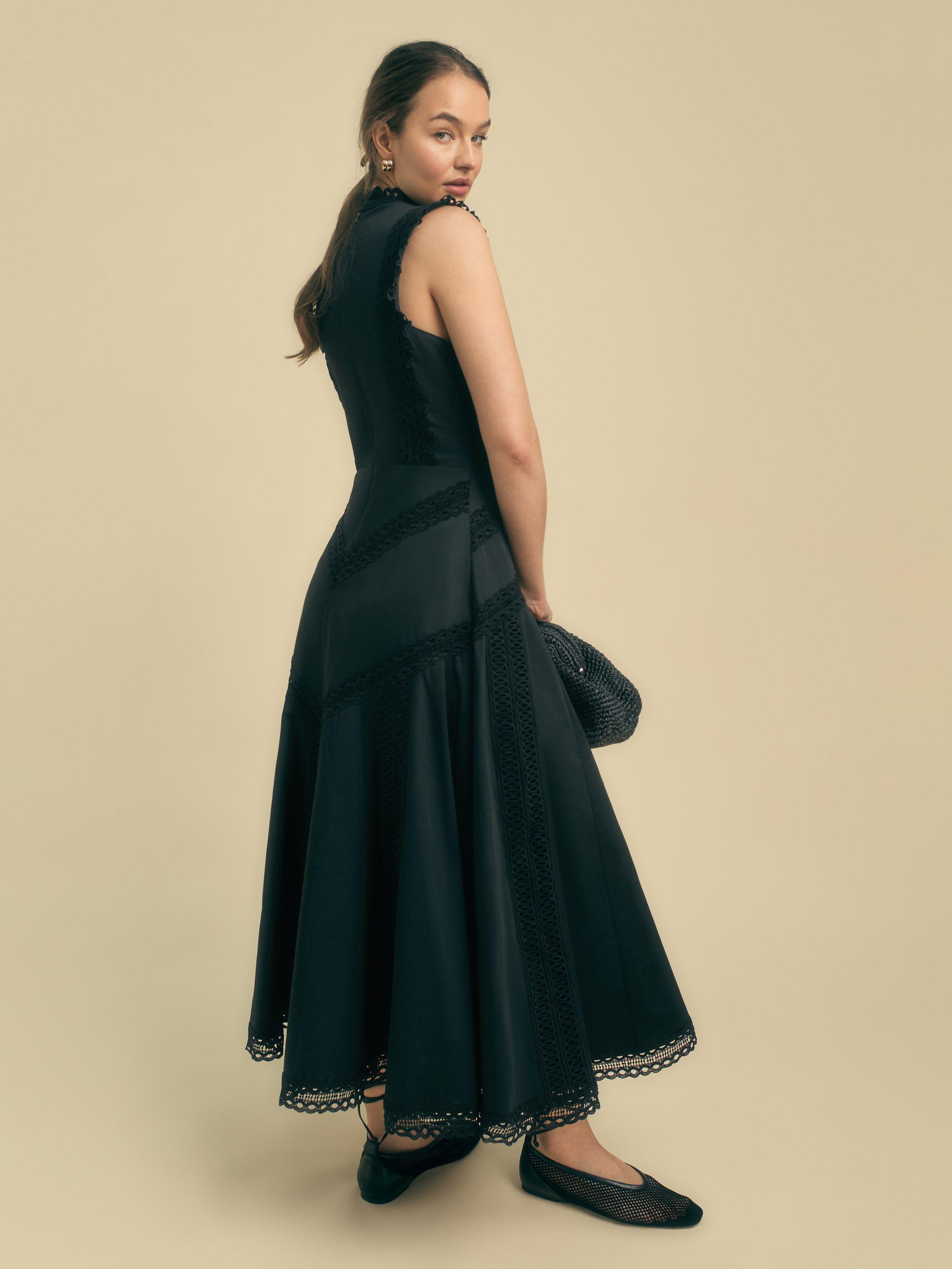 Product image 3 of 4, which shows FLORERE Sleeveless Lace Detail Cotton Midi Dress, Black, 6