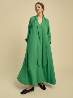 FLORERE Tie Neck Blouson Sleeve Midi Dress, Green - view 2, Green