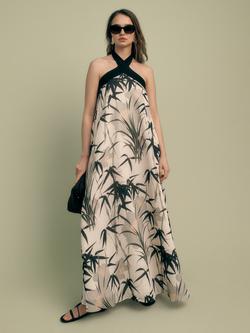 FLORERE Halter Neck Palm Print Maxi Dress, Multi - view 2, Multi